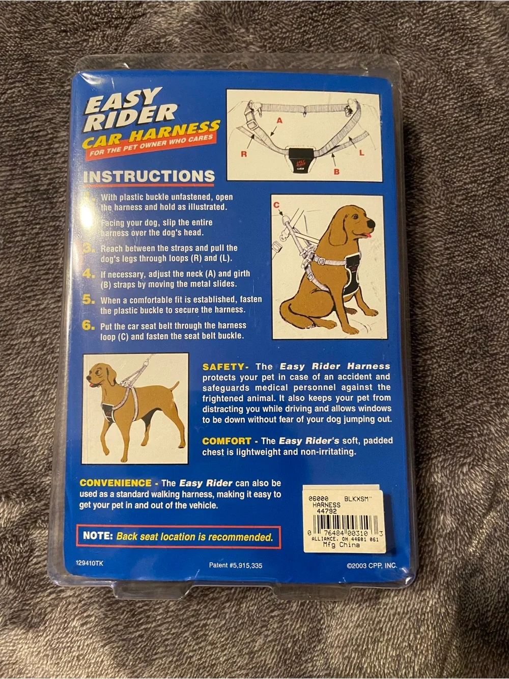 Easy rider Car Harness - Black - X-Small Dog Seat Belt Harness